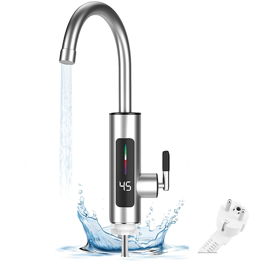 3000-w-durchlauferhitzer – Elektrischer Edelstahl-wasserhahn Mit Led-beleuchtung – 360° Schwenkbarer Warmwasserbereiter – Küchenarmatur – Warmwasserbereiter