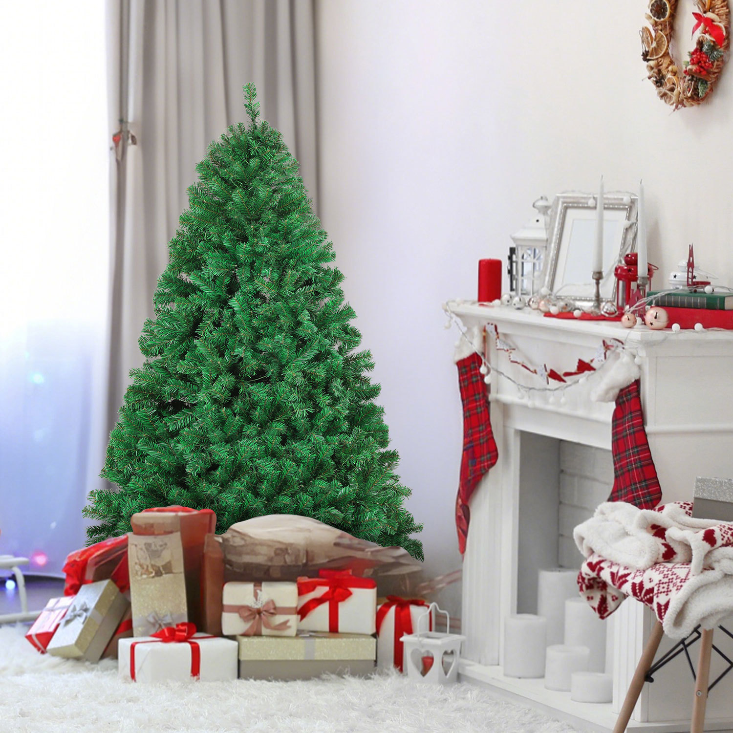 Jiubiaz Künstlicher Weihnachtsbaum 150 Cm Grün, 400 Zweigspitzen, Pvc Christbaum Mit Metallständer