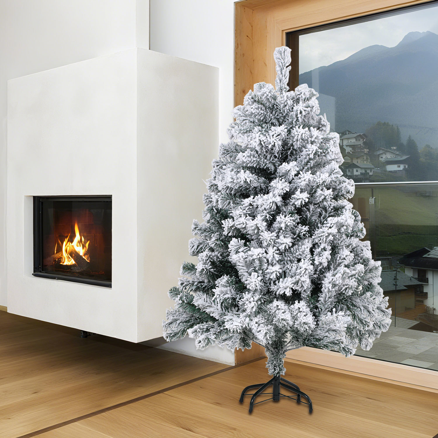 Jiubiaz Künstlicher Weihnachtsbaum 120 Cm Grün Mit Schnee-effekt, 340 Zweige, Pvc Und Metall, Automatisch Öffnende Zweige