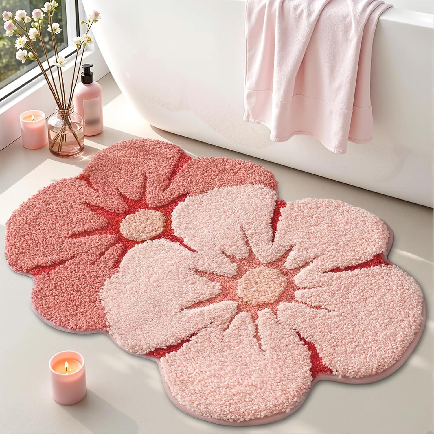 Jssevn - Badematte Mit Blumenmuster, Weiche Plüsch-badematte, Rutschfest, Saugfähig, Duschmatte, 50 X 80 Cm