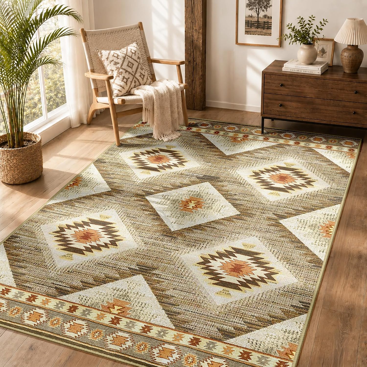 Jssevn - Maschinenwaschbarer Wohnzimmerteppich 120 X 180 Cm, Rutschfest, Marokkanischer Stil, Geeignet Für Wohnzimmer, Flur, Schlafzimmer Und Küche, Kamel