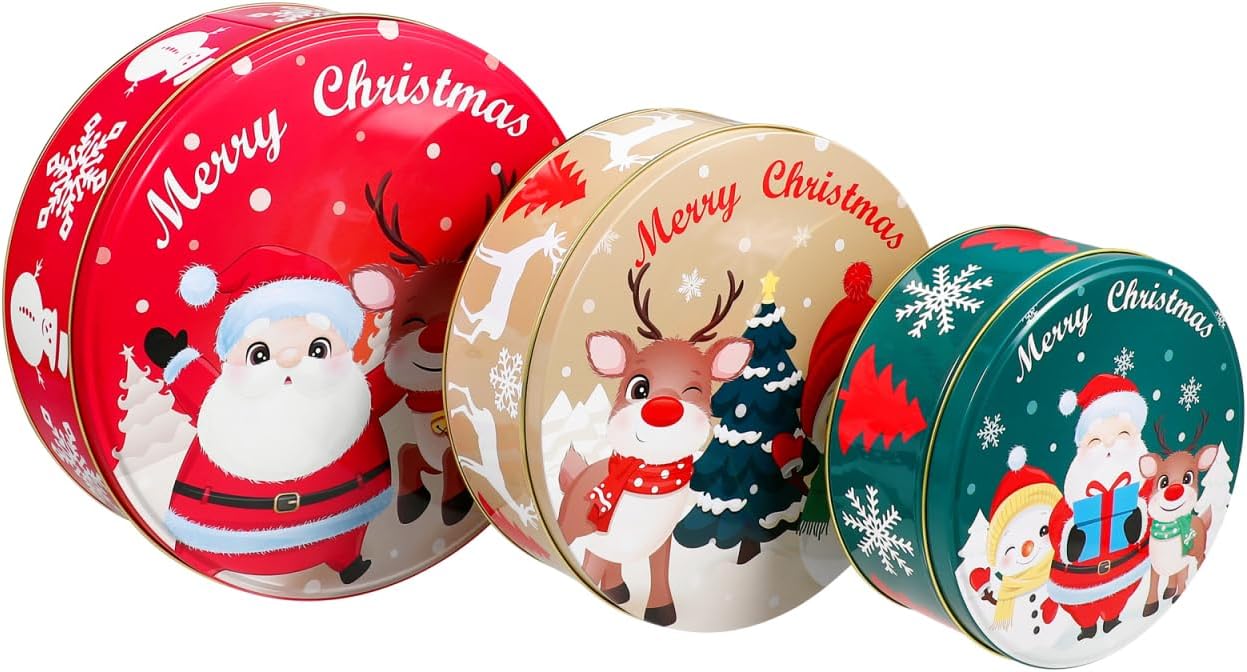 Jssevn - Weihnachtskeksdosen, 3er-set Metalldosen, Multifunktionale Keksdosen Mit Deckel, Metall-keksdosen Für Kekse, Schokolade, Süßigkeiten