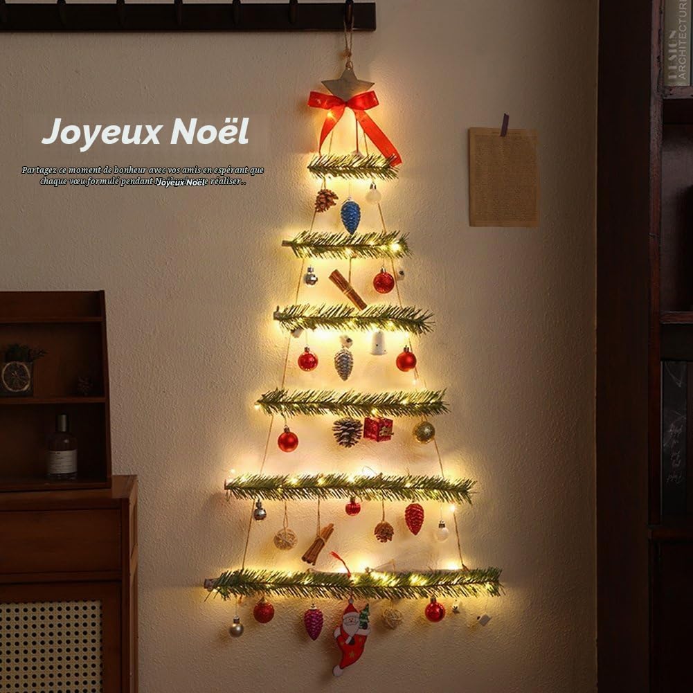 Jssevn - Hölzerner, An Der Wand Befestigter Weihnachtsbaum Mit Leiter Und Led-beleuchtung Für Die Weihnachtszeit