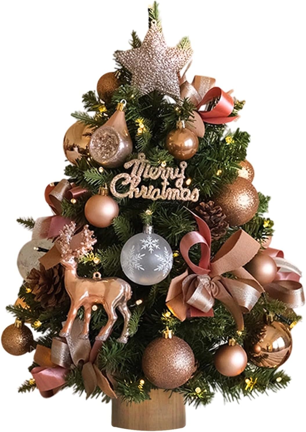 Jssevn - Mini-weihnachtsbaum Mit Led-lichterkette Für Die Weihnachtsdekoration – Kleiner Weihnachtsbaum Mit Lichterkette – Tischmodell – Champagner – 45 Cm