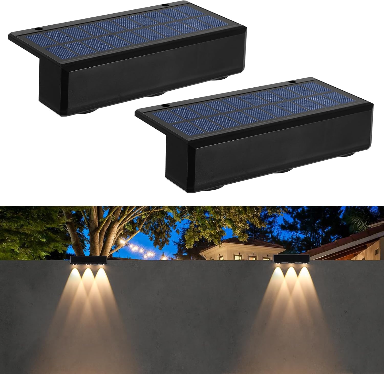 Jssevn - Solarbetriebene Gartenzaunleuchten, 2er-set Wasserdichte Solar-wandleuchten Für Treppen, Stufen, Garten, Hof, Terrasse