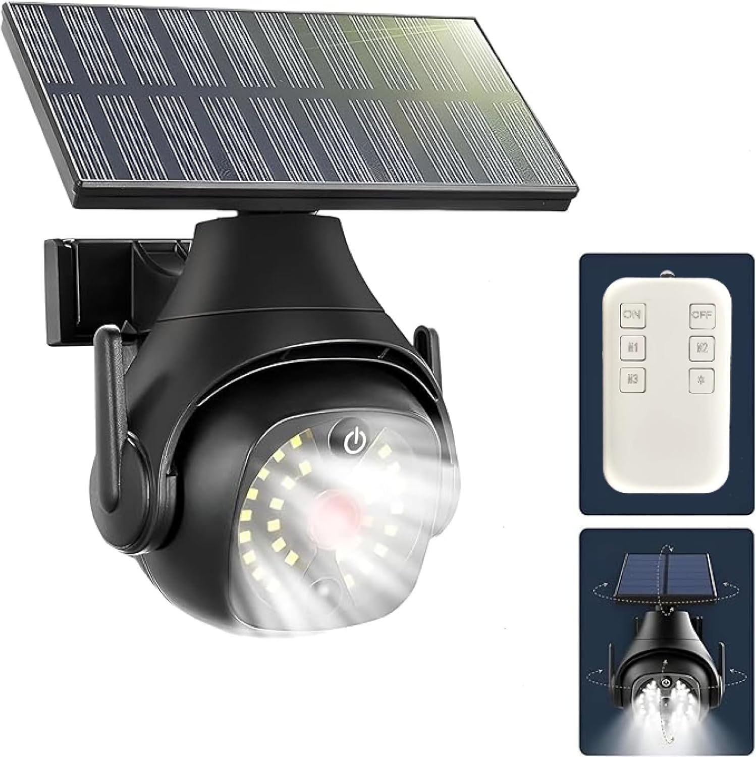 Jssevn - Attrappe Einer Sicherheitskamera Und Bewegungsaktivierte Solarleuchten, Solarleuchten Mit Fernbedienung, Einfache Installation, Ip65 Wasserdicht