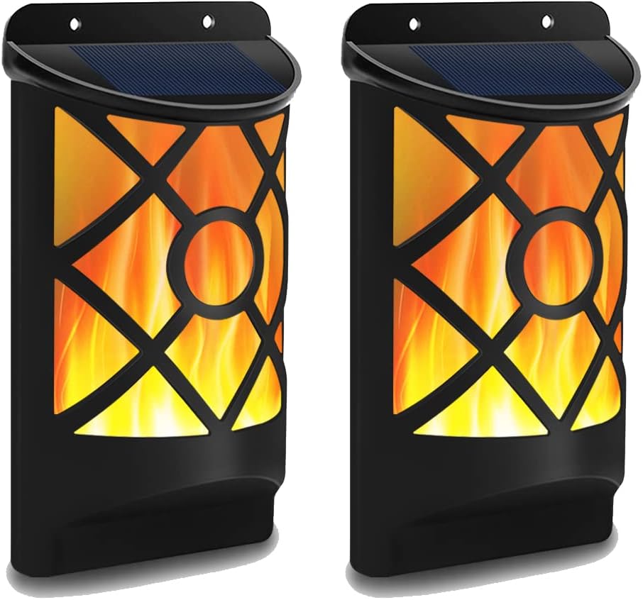 Jssevn - Solarflammenleuchten, Wasserdichter Solarsensor, Wandmontierte Solar-led-nachtlichter, Rankgitterdesign Für Terrasse, Deck Und Gehweg