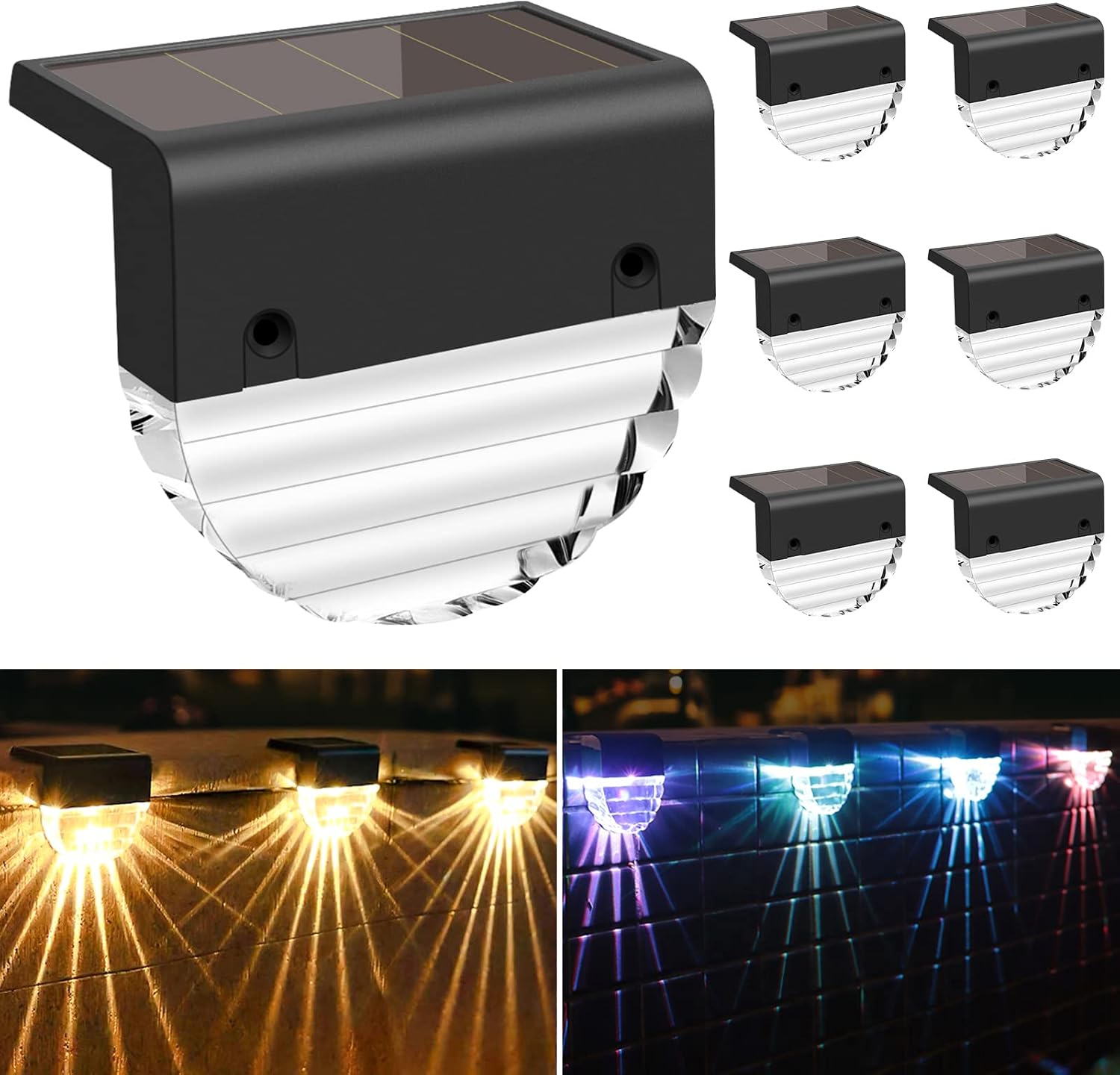 Jssevn - Solar-gartenleuchte, Wasserdichte Led-lampe (ip65), Warmweiße Wandleuchte Für Zäune/gartentreppen, Farbwechsel, 6 Stück