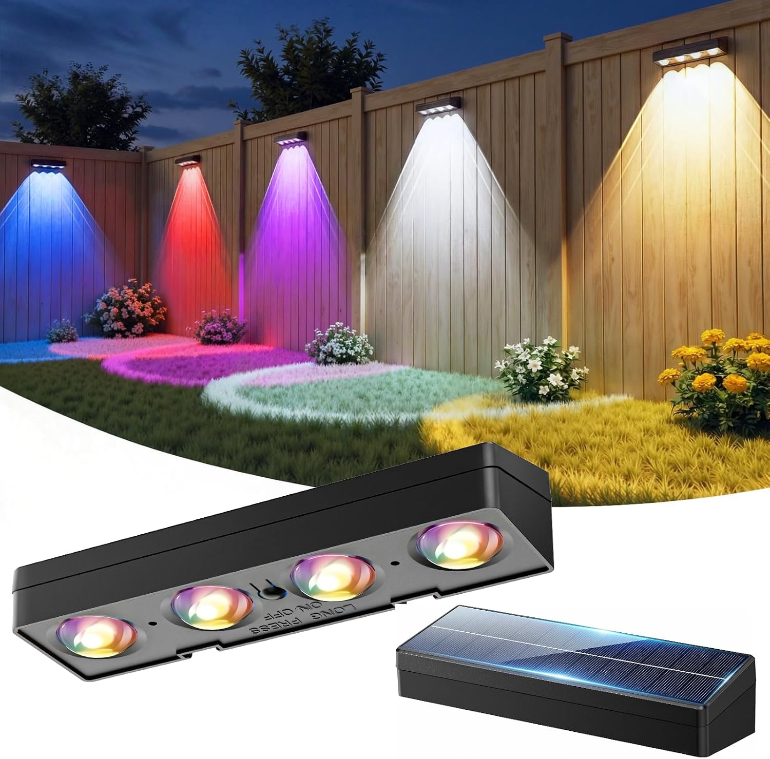 Jssevn - Set Mit 2 Solar-außenleuchten Mit 9 Festen Farben Und Farbwechselnden Leds, Ip44 Wasserdicht, Dämmerungssensor