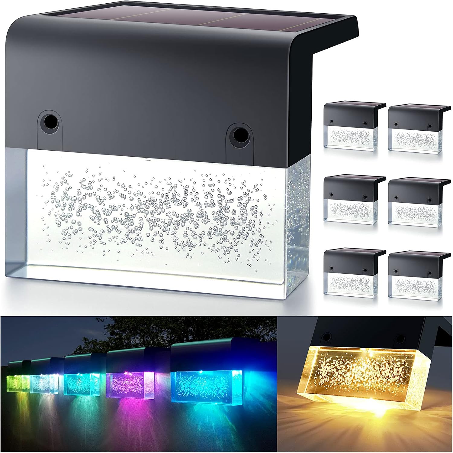 Jssevn - Led-solarleuchten Für Treppen, Zäune, Terrassen, Gartenwege Und Treppenhäuser, Superhell (10 Lm), 2 Beleuchtungsmodi (warmweiß, Farbwechselnd)