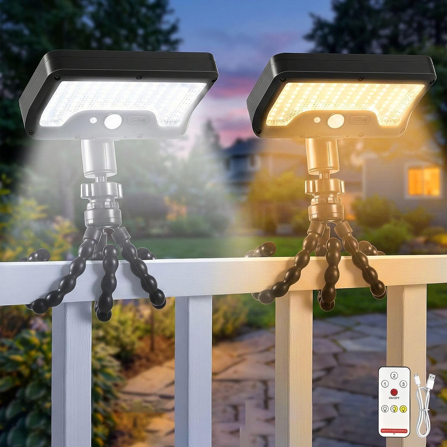 Jssevn - Solarleuchten Für Den Außenbereich Mit Fernbedienung, Solarleuchte Mit Oktopus-stativ Und Bewegungssensor Für Zaun, Garage, Camping, Einfahrt, 2 Stück