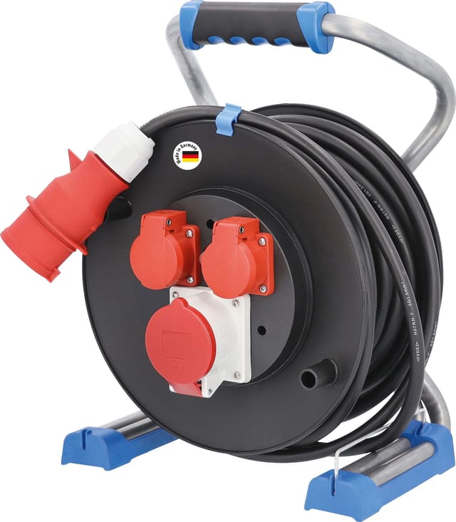 Xperts CEE-Kabeltrommel 285mmØ 25m H07RN-F 5G1,5 1 CEE-Dose 400V/16A/5polig, 2 Dosen 230V/16A, IP44