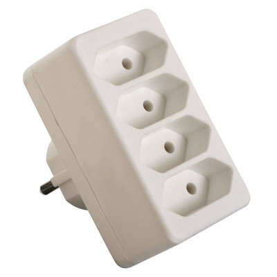 Euro-Multistecker 4-fach, weiß E: Schutzkontaktstecker A: 4x Euro-Steckdose