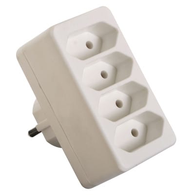 Euro-Multistecker 4-fach, weiß E: Schutzkontaktstecker A: 4x Euro-Steckdose