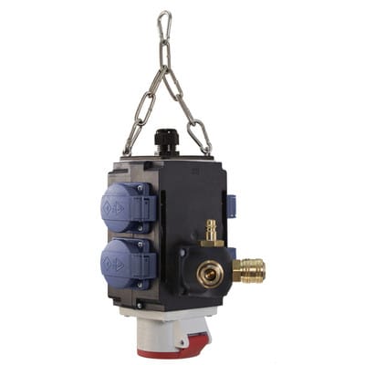 MIXO Energiewürfel II+, fertig verdrahtet m.Kette 4 Dosen 230V/16A,1 CEE-Dose 400V/16A,1 Druckl.NW72