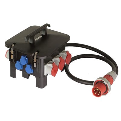 Baustellen-Stromverteiler M6 400V Vollgummi E:400V/63Am.2m5G16 A:3x230V,3x16A,3x32A,FI63A,8xLS