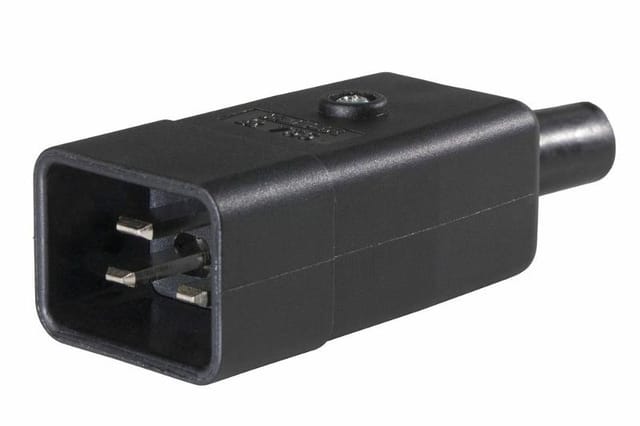 Thermoplast-Gerätestecker 70°, schwarz Typ C20 Kaltgerätestecker zum verschrauben, 2-polig