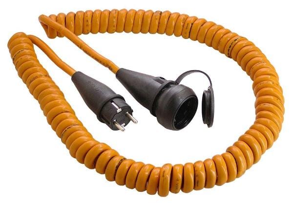 Baustellen-Spiralkabel 5m, orange H07BQ-F 3G2,5 Polyurethanleitung 230V,16A,IP44,1m dehnbar auf 5m