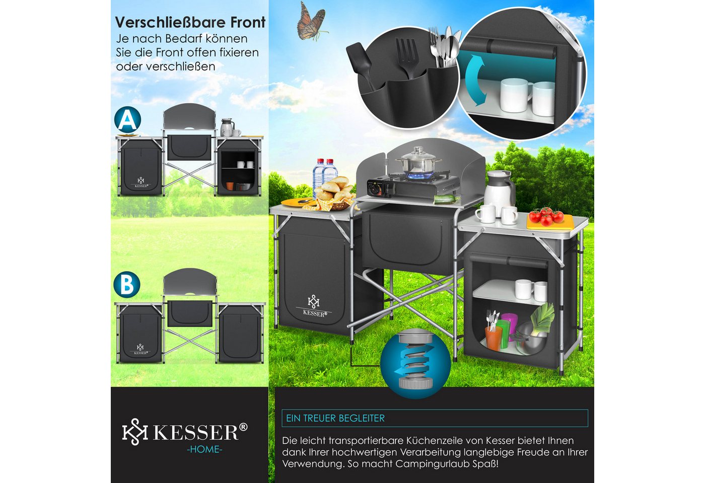 Kesser® Campingküche Faltbar, Outdoor Campingschrank, Aluminiumgestell - Typ Big, Anthrazit