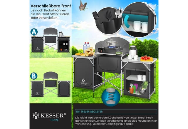 Kesser® Campingküche Faltbar, Outdoor Campingschrank, Aluminiumgestell - Typ Big, Anthrazit