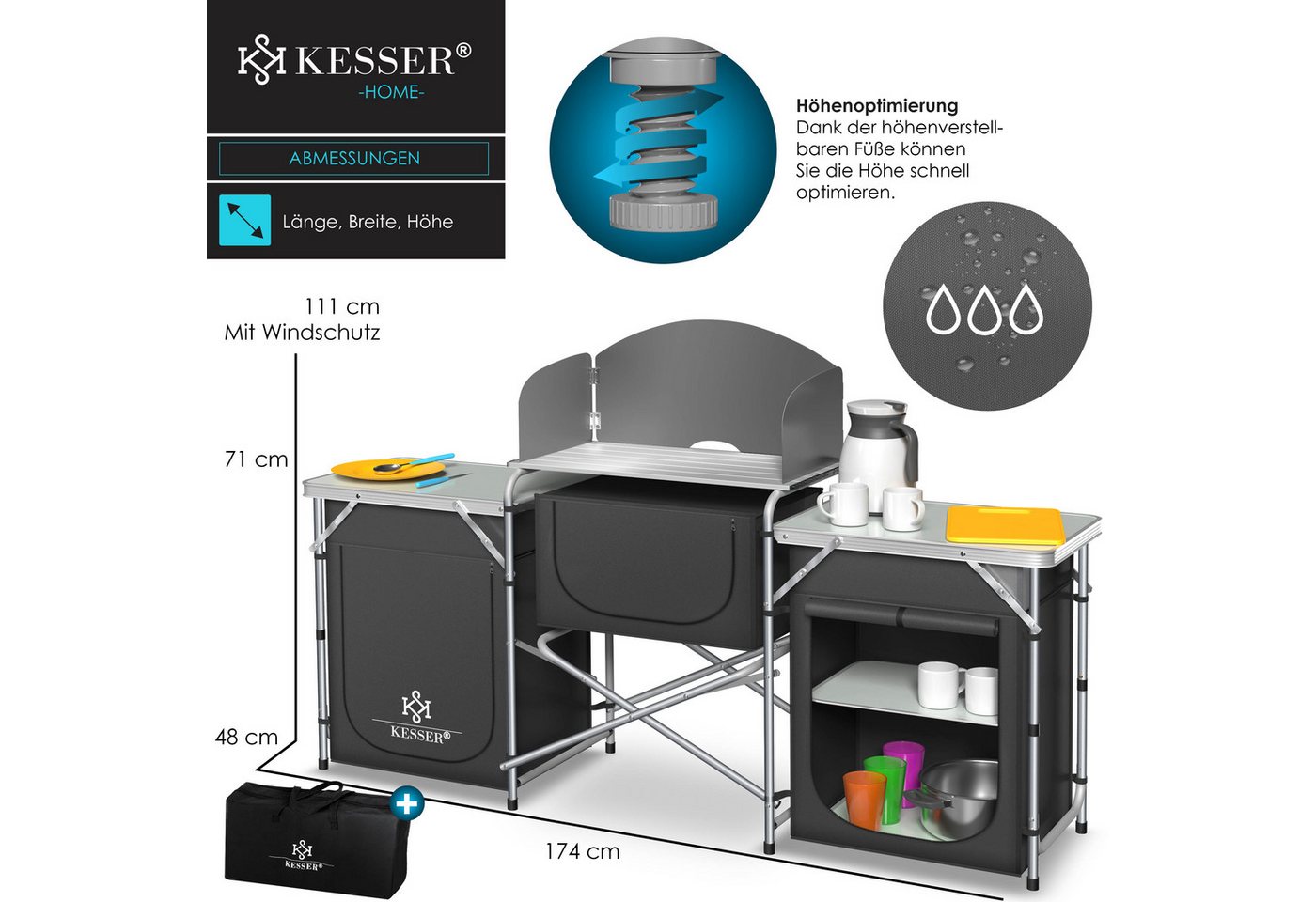 Kesser® Campingküche Faltbar, Outdoor Campingschrank, Aluminiumgestell - Typ Big, Anthrazit Bild 3