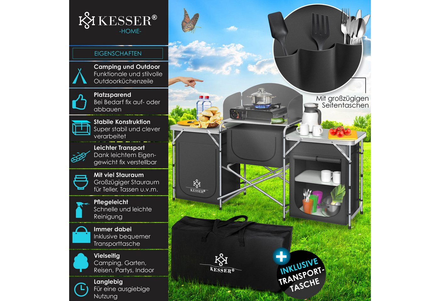 Kesser® Campingküche Faltbar, Outdoor Campingschrank, Aluminiumgestell - Typ Big, Anthrazit Bild 4