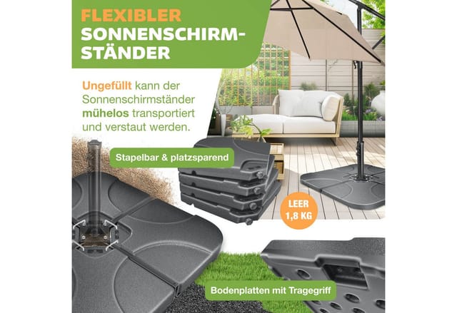 Kesser® Sonnenschirmständer 4-teilig, 60l/80kg, Für Ampelschirm - Anthrazit