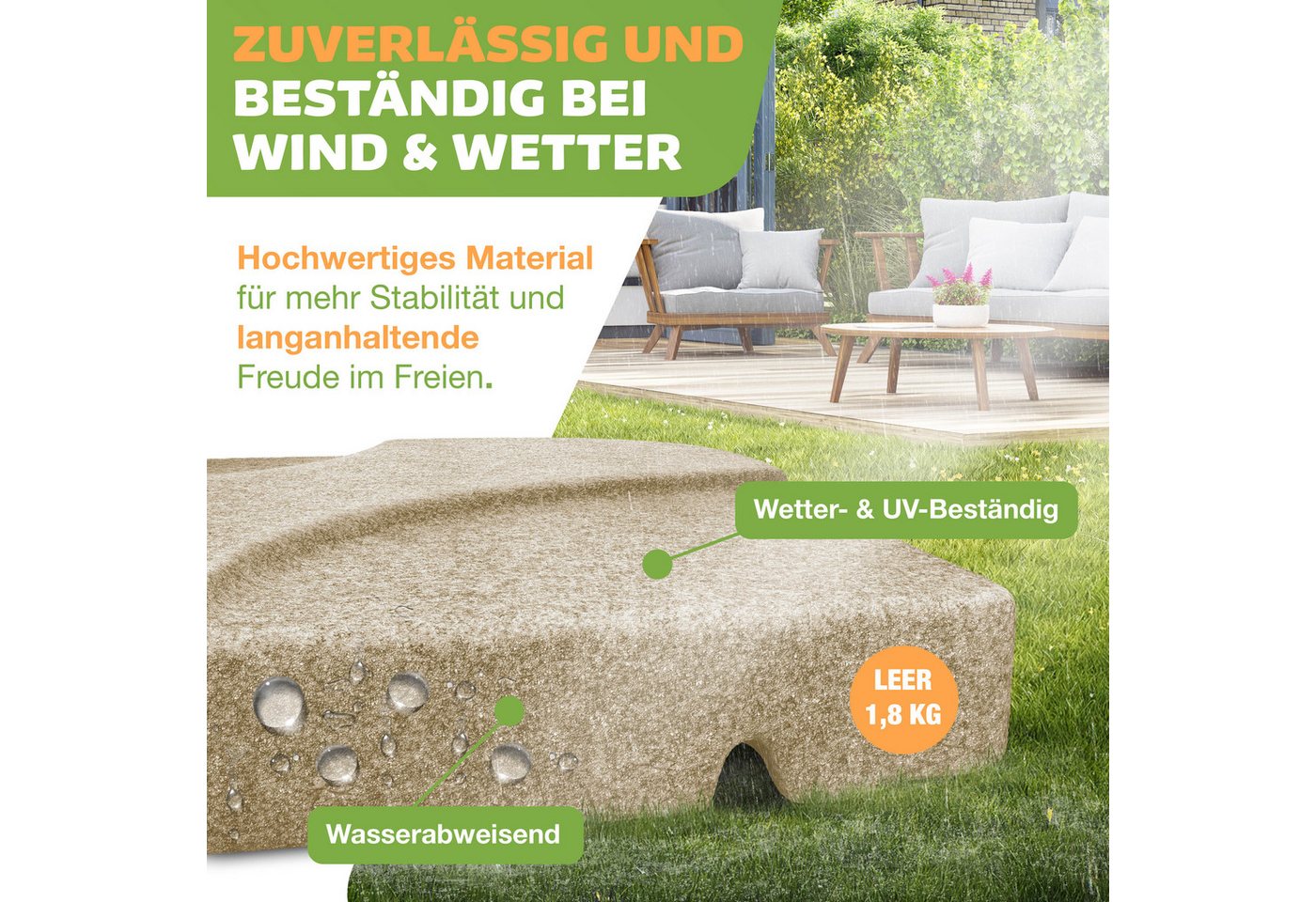 Kesser® Sonnenschirmständer 4-teilig, 60l/80kg, Für Ampelschirm - Marmor