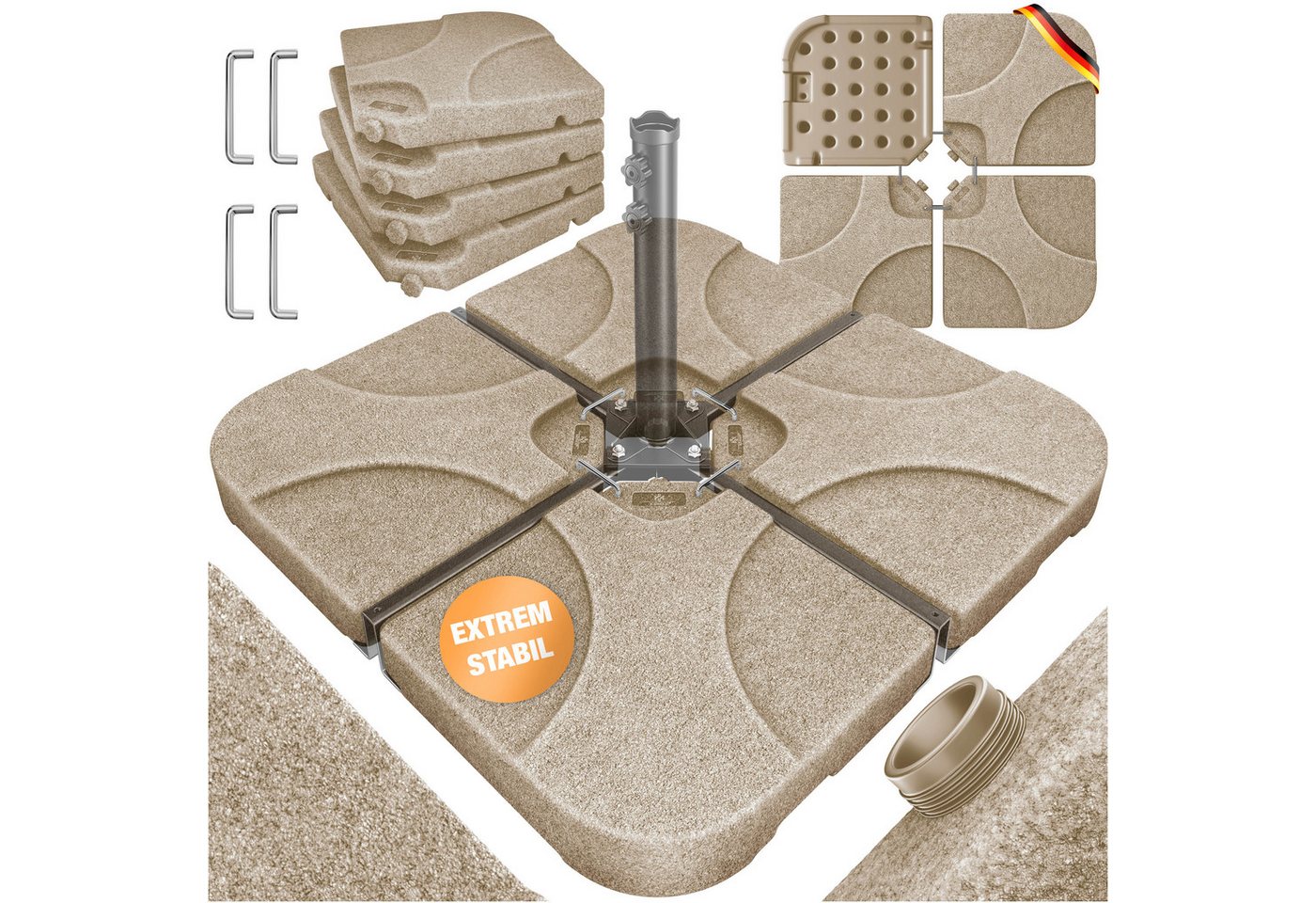 Kesser® Sonnenschirmständer 4-teilig, 60l/80kg, Für Ampelschirm - Marmor Bild 2