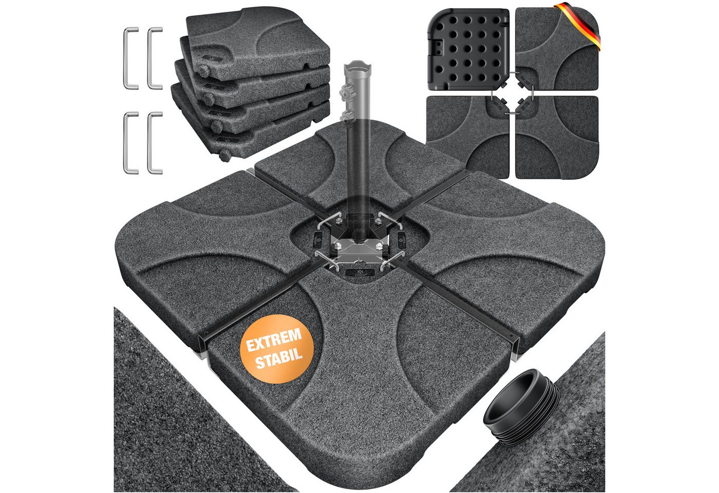 Kesser® Sonnenschirmständer 4-teilig, 60l/80kg, Für Ampelschirm - Anthrazit / Marmor Bild 4