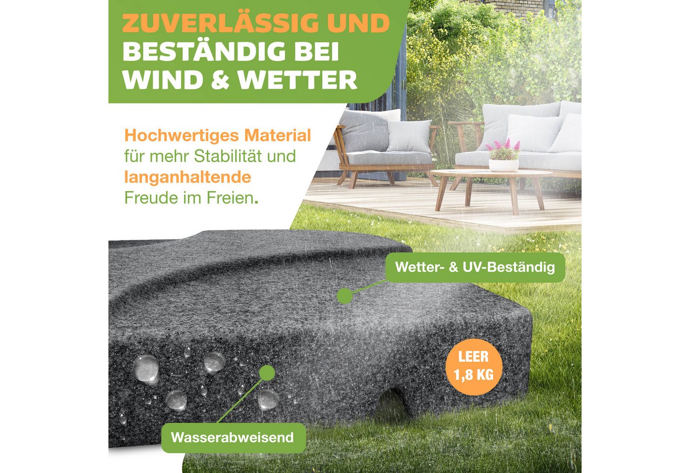 Kesser® Sonnenschirmständer 4-teilig, 60l/80kg, Für Ampelschirm - Anthrazit / Marmor Bild 5