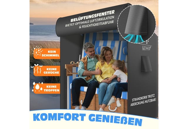 Kesser® Strandkorb Schutzhülle 600d, Wasserdicht, Winterfest - Anthrazit, 155 Cm