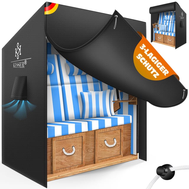 Kesser® Strandkorb Schutzhülle 600d, Wasserdicht, Winterfest - Schwarz, 155 Cm