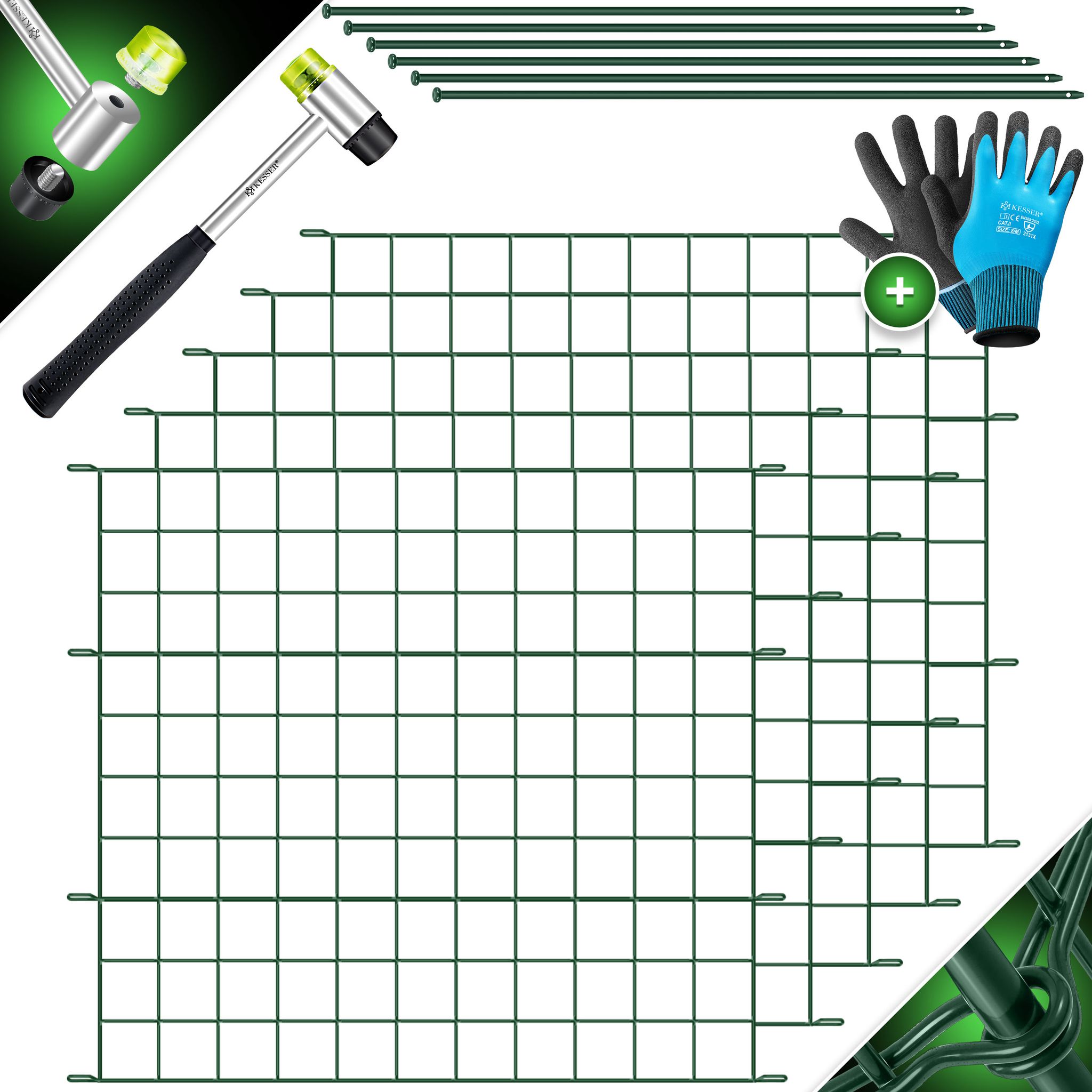 Kesser® Teichzaun Gartenzaun Steckzaun Metall - Grün, Flach 5er Set