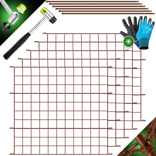 Kesser® Teichzaun Gartenzaun Steckzaun Metall - Braun, Flach 5er Set