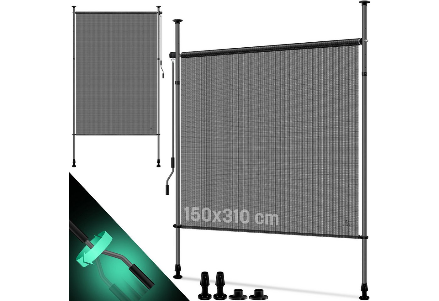 Kesser® Klemmmarkise Senkrechtmarkise Außen Ausziehbar & Blickdicht - 150x310 Cm, Anthrazit