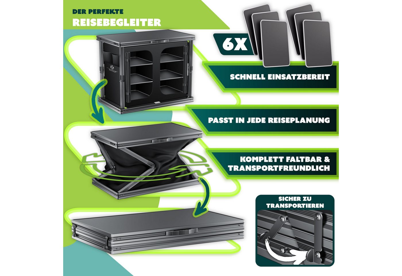 Kesser® Camping Küche Faltbar Outdoor Campingschrank, Aluminiumgestell – 6 Fachböden