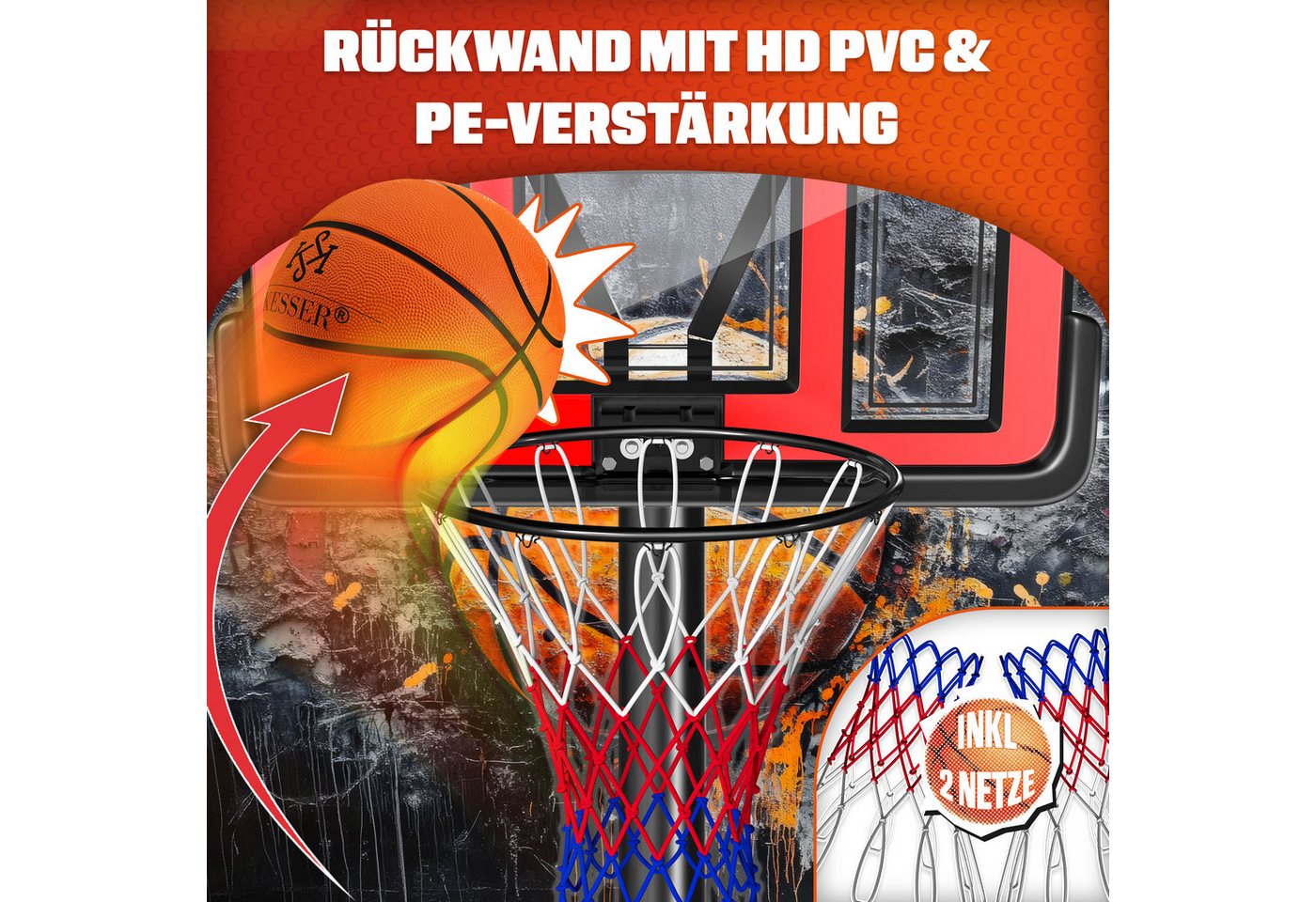 Kesser® Basketballkorb Höhenverstellbar 160-210 Cm, Mobil Mit Rollen - Rot Bild 3