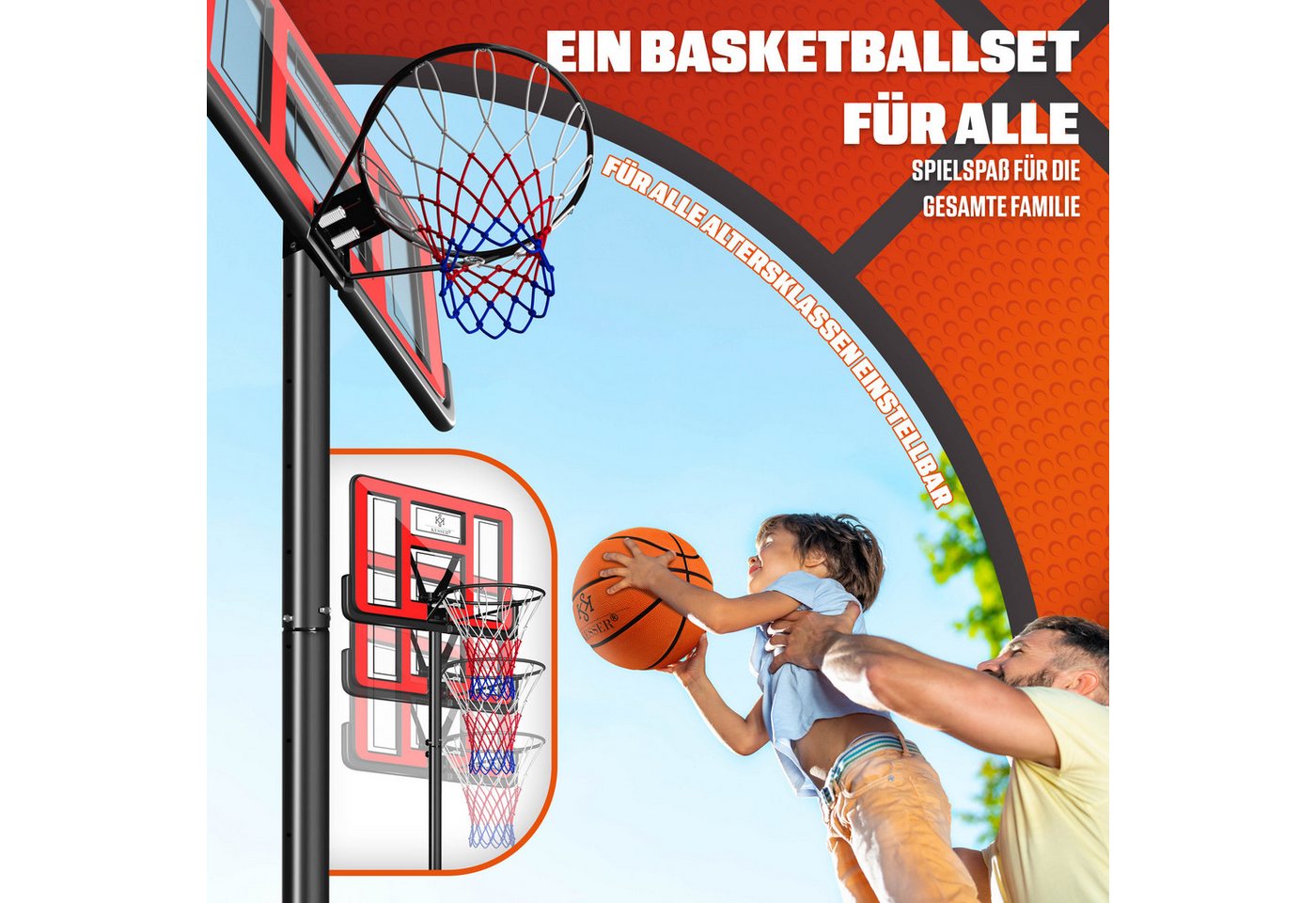 Kesser® Basketballkorb Höhenverstellbar 160-210 Cm, Mobil Mit Rollen - Rot Bild 4