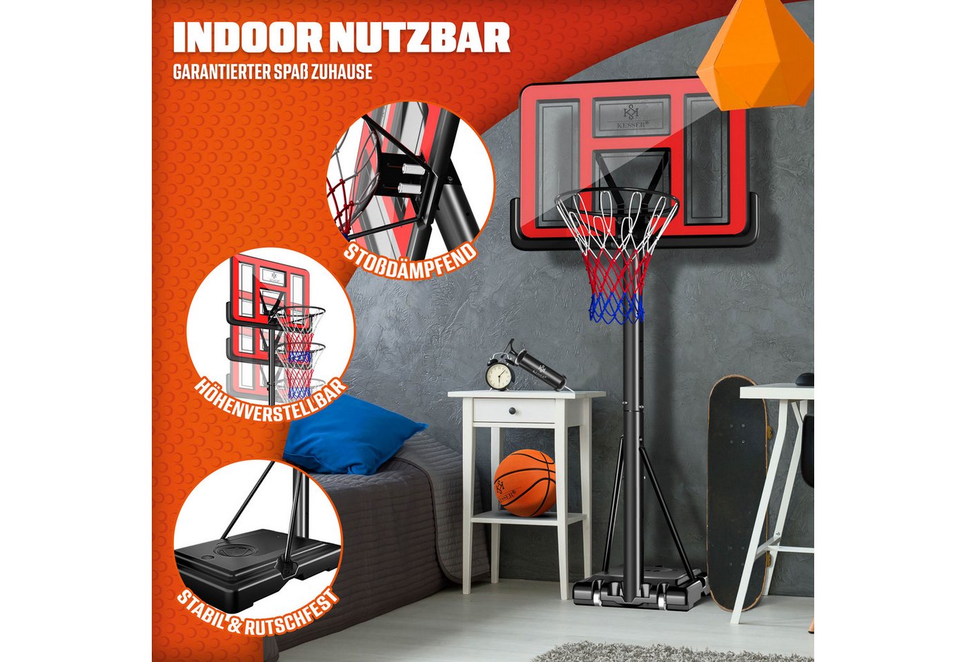 Kesser® Basketballkorb Höhenverstellbar 160-210 Cm, Mobil Mit Rollen - Rot Bild 5