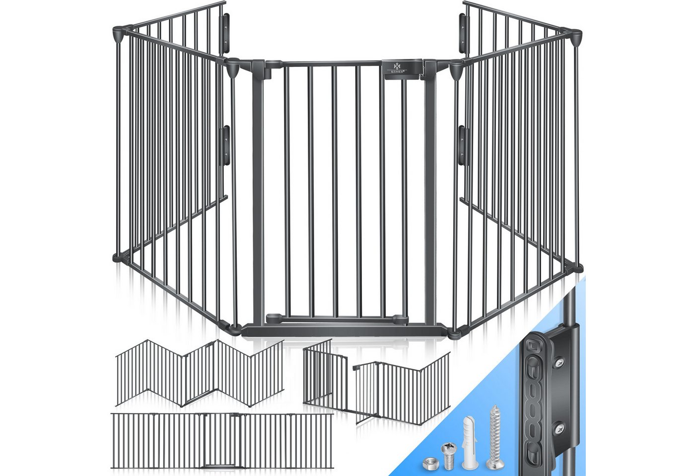 Kesser® Kaminschutzgitter Mit Tür, Metall, Ofenschutzgitter - Anthrazit Bild 3