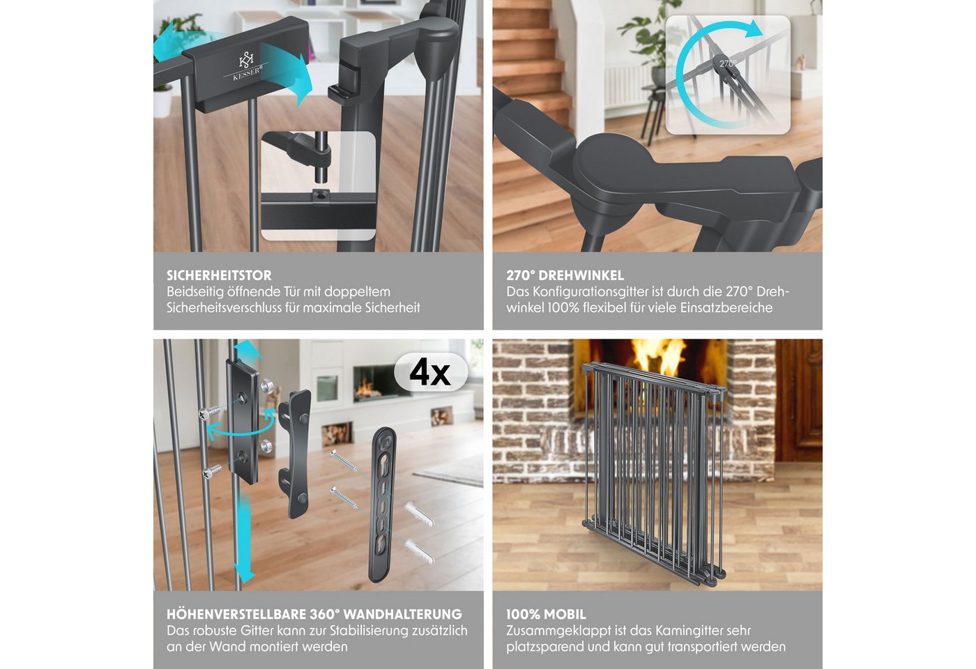 Kesser® Kaminschutzgitter Mit Tür, Metall, Ofenschutzgitter - Anthrazit Bild 4