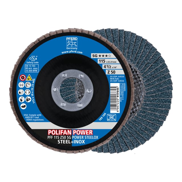 POLIFAN POWER Fächerscheibe PFF 115x22,23 mm flach Z50 Leistungslinie SG STEELOX für Stahl/Edelstahl