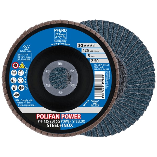 POLIFAN POWER Fächerscheibe PFF125x22,23 mm flach Z50 Leistungslinie SG STEELOX für Stahl/Edelstahl