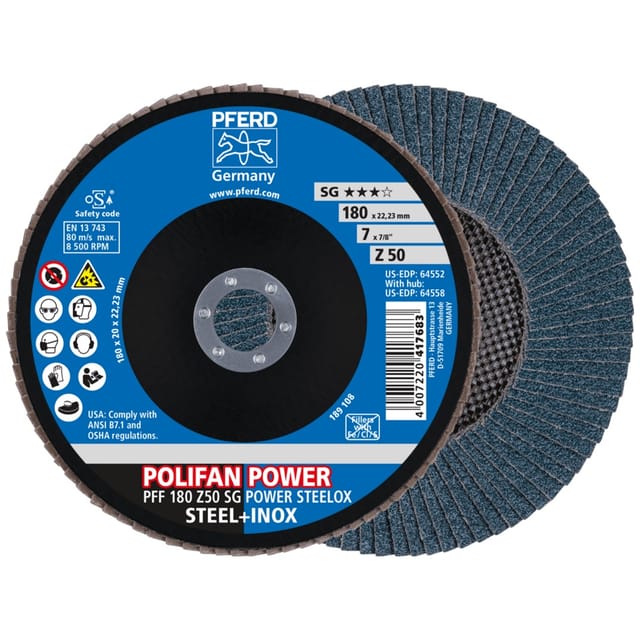 POLIFAN POWER Fächerscheibe PFF 180x22,23 mm flach Z50 Leistungslinie SG STEELOX für Stahl/Edelstahl
