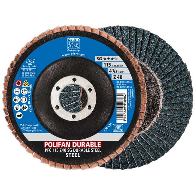 POLIFAN POWER Fächerscheibe PFC 115x22,23 mm konisch Z40 Leistungslinie SG DURABLE STEEL für Stahl