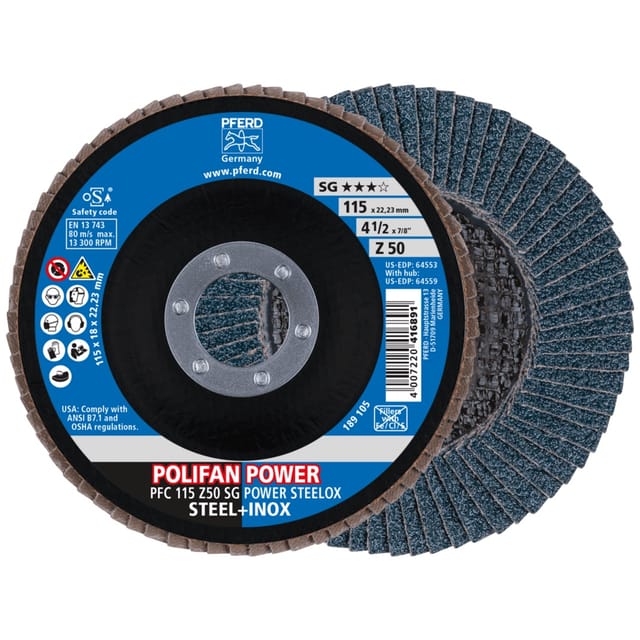 POLIFAN POWER Fächerscheibe PFC 115x22,23 mm konisch Z50 Leistungslinie SG STEELOX für Stahl/Edelstahl