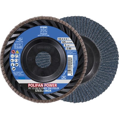 POLIFAN POWER Fächerscheibe PFC 125x22,23 mm konisch Z80 Leistungslinie SG TRIM STEELOX für Stahl/Edelstahl
