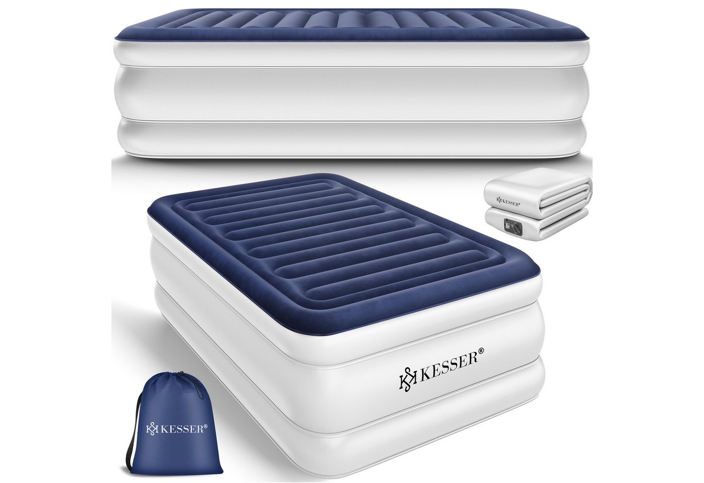 Kesser® Aufblasbare Matratze Luftbett Mit Eingebauter Elektrischer Pumpe - Blau / Weiß, Einzel Bild 3