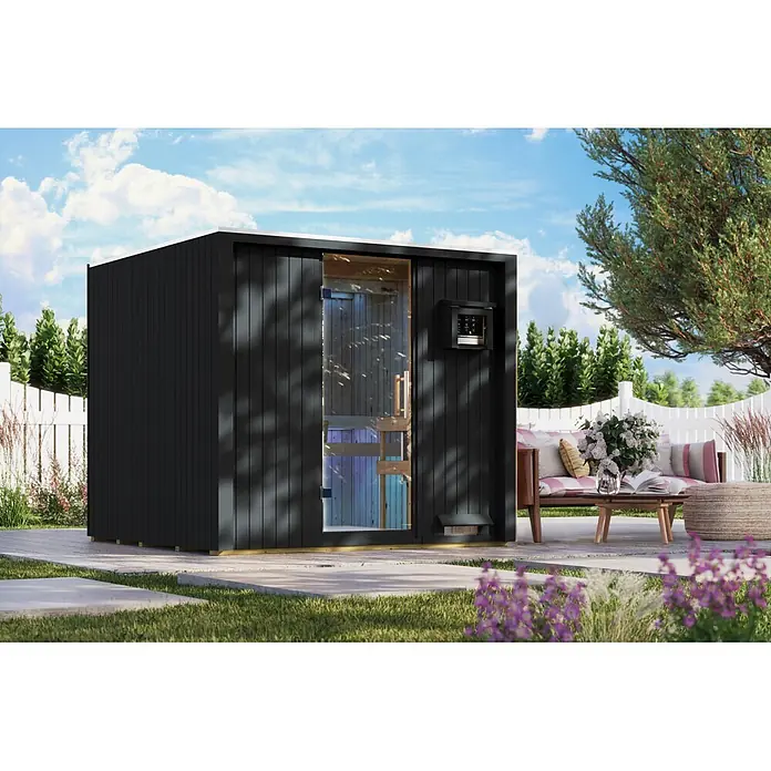 Karibu Saunahaus Tim (Ohne Ofen, Schwarz, L x B x H: 224 x 219,5 x 196 cm)